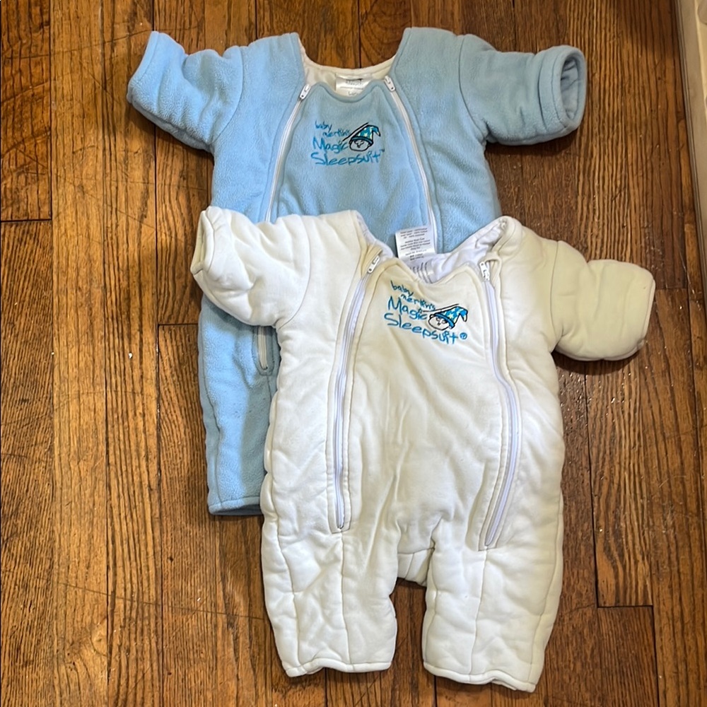 Blue and White Footies One Pieces with Long Sleeves